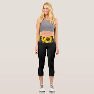 Sunflower Waist on Black Capri Legging