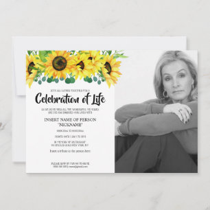 Sunflower wake celebration of life   BW photo Invitation
