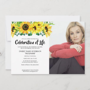 Sunflower wake celebration of life with photo invitation