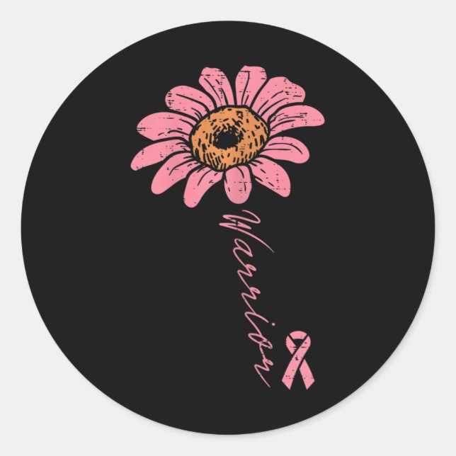 Sunflower Warrior Pink Ribbon Breast Cancer Awaren Classic Round Sticker (Front)