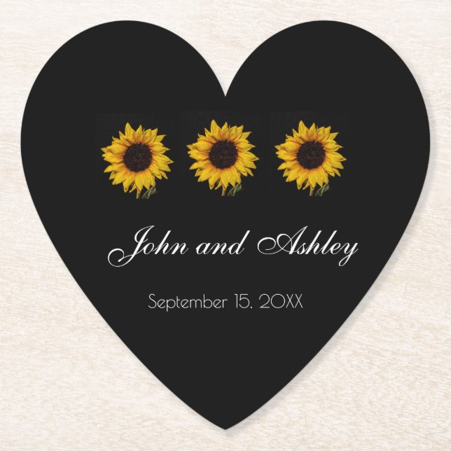 Sunflower Water Droplets Wedding Paper Coaster (Front)