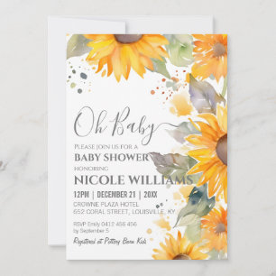 Sunflower Watercolor Baby Shower Painting Frame Invitation