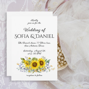 Sunflower watercolor blue wedding Invitation
