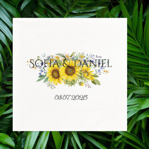 Sunflower watercolor blue wildflower wedding napkin
