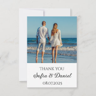 Sunflower watercolor blue wildflower wedding photo thank you card