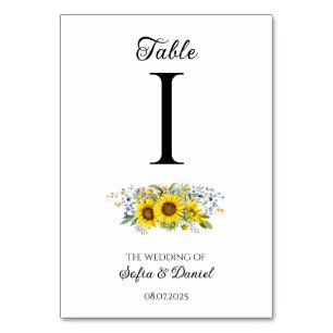Sunflower watercolor blue wildflower wedding  table number