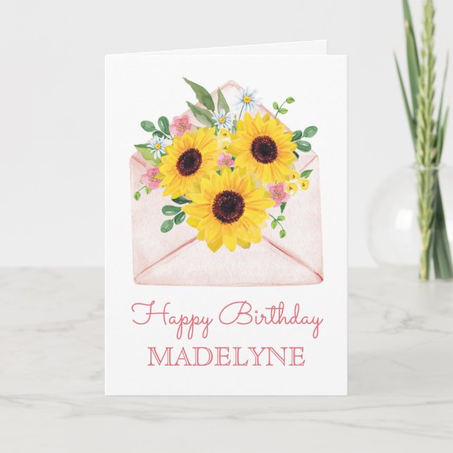 Sunflower Watercolor Botanical Happy Birthday Card (Front)