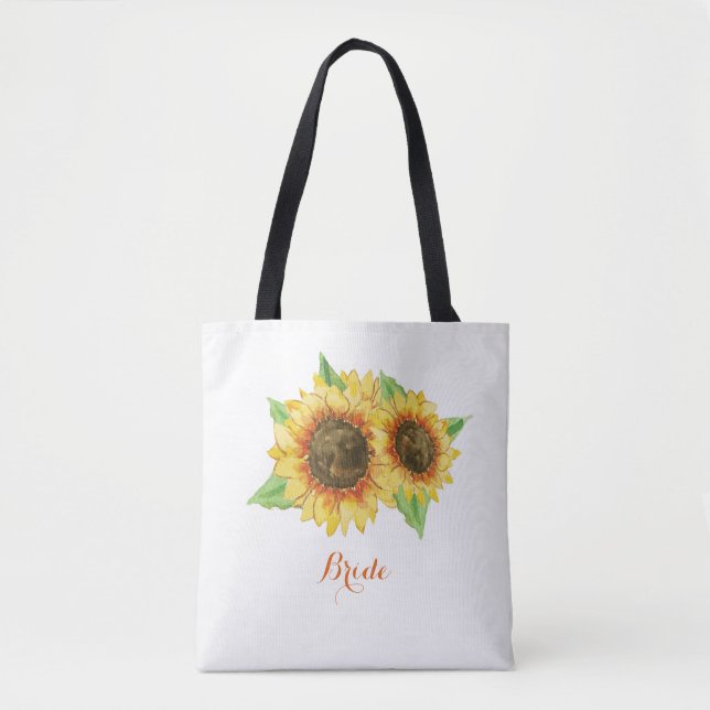 Sunflower Watercolor Bridal Tote Bag (Front)