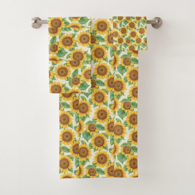 Sunflower Watercolor Colourful Personalised Patter Bath Towel Set (Insitu)