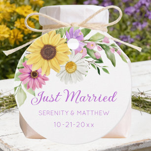 Sunflower Watercolor Daisies Wedding Just Married Favour Tags