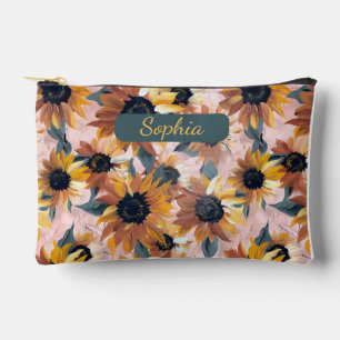 Sunflower Watercolor Design Accessory Pouch