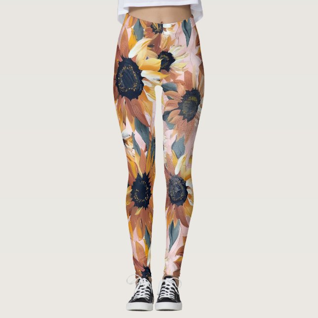 Sunflower Watercolor Design Leggings (Front)