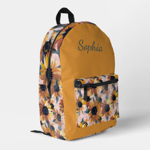 Sunflower Watercolor Design Printed Backpack