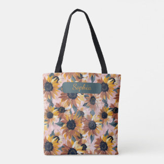 Sunflower Watercolor Design Tote Bag