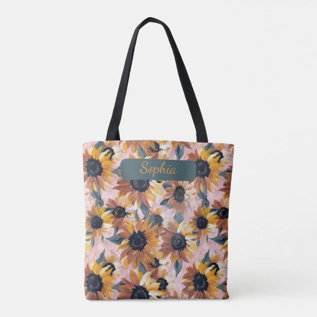 Sunflower Watercolor Design Tote Bag (Back)