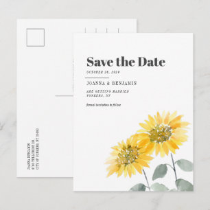 Sunflower Watercolor Elegant Wedding Save The Date Announcement Postcard
