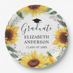 Sunflower Watercolor Floral Class of Party Paper Plate