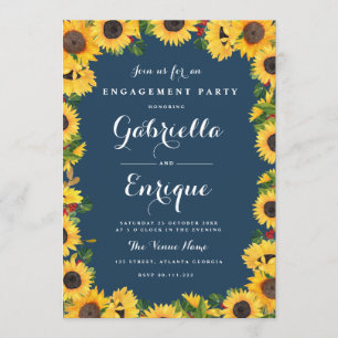 sunflower watercolor floral engagement party invitation