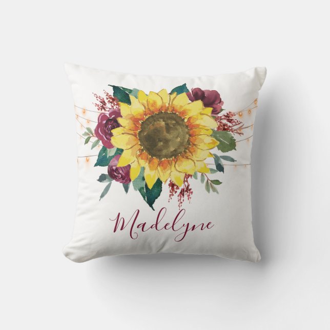 Sunflower Watercolor Floral Lights Cushion (Front)