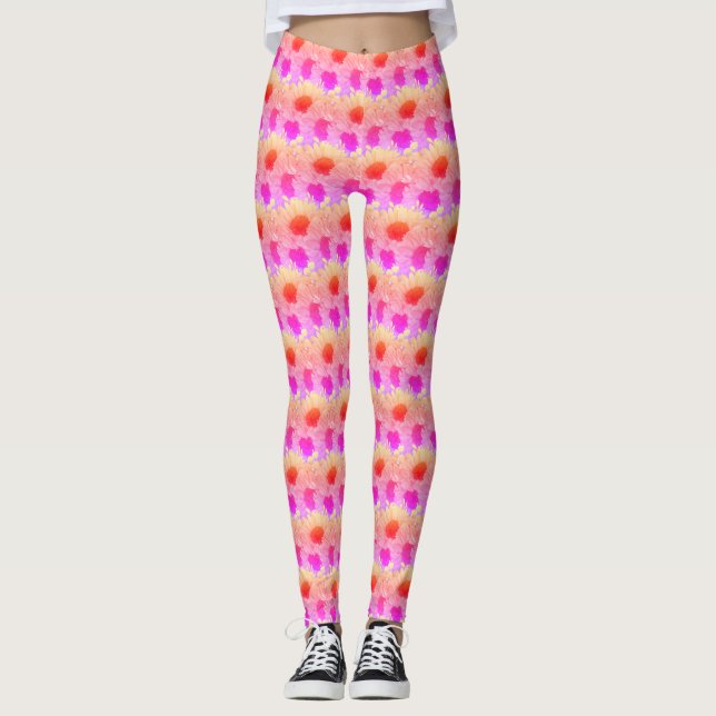 Sunflower Watercolor Floral Neon Pink Leggings (Front)