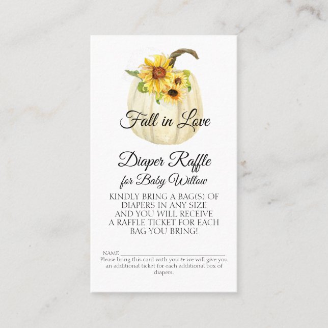 Sunflower Watercolor Floral Pumpkin Diaper Raffle Business Card (Front)