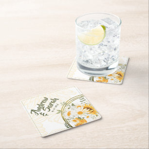 Sunflower Watercolor Floral Square Paper Coaster