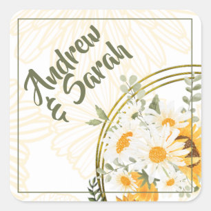 Sunflower Watercolor Floral Square Sticker