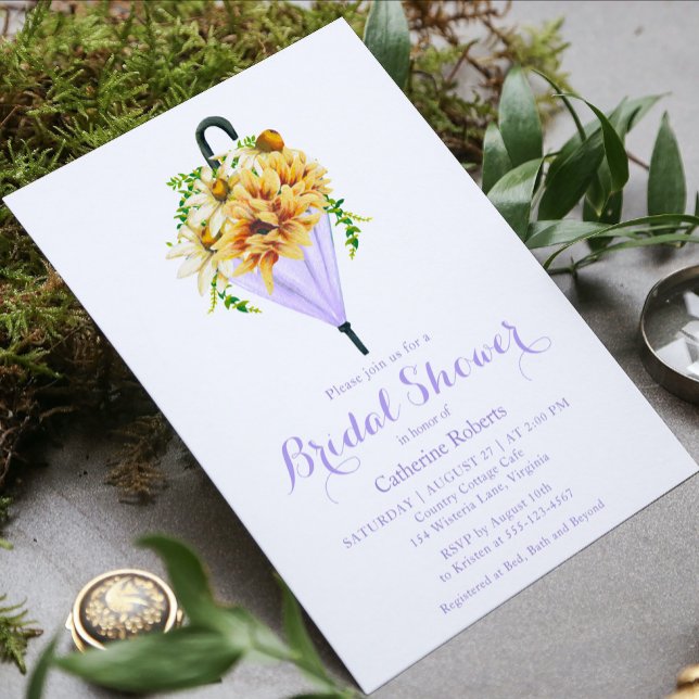 Sunflower Watercolor Floral Umbrella Bridal Shower Invitation (Creator Uploaded)