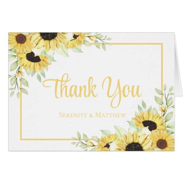 Sunflower Watercolor Floral Wedding Thank You  (Front Horizontal)