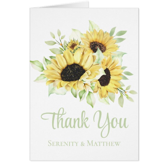 Sunflower Watercolor Floral Wedding Thank You  (Front)