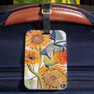Sunflower Watercolor Flower Art Luggage Tag