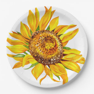 Sunflower Watercolor Flowers Paper Plates
