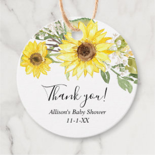 Sunflower watercolor greenery yellow sunflowers favour tags