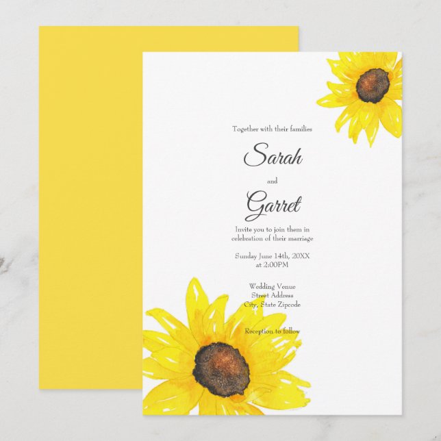 Sunflower Watercolor Invitation (Front/Back)