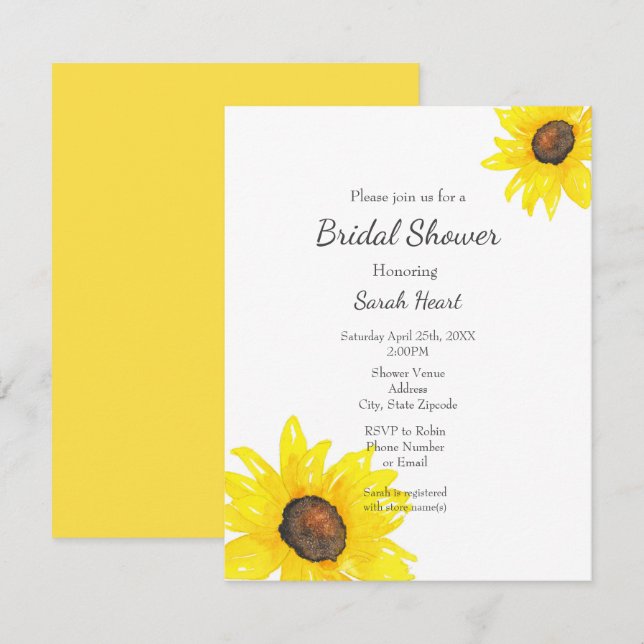 Sunflower Watercolor Invitation (Front/Back)