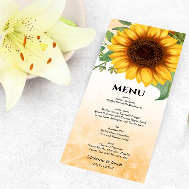 Sunflower Watercolor Menu Card (Creator Uploaded)