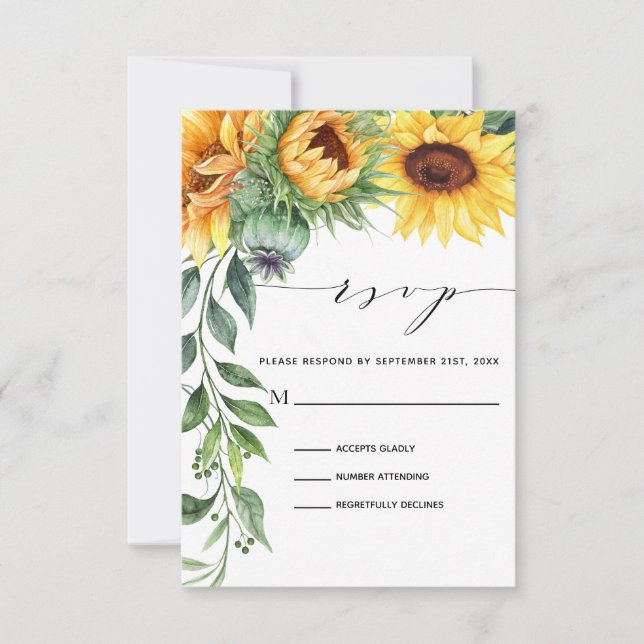 Sunflower Watercolor Modern Botanical RSVP Card (Front)