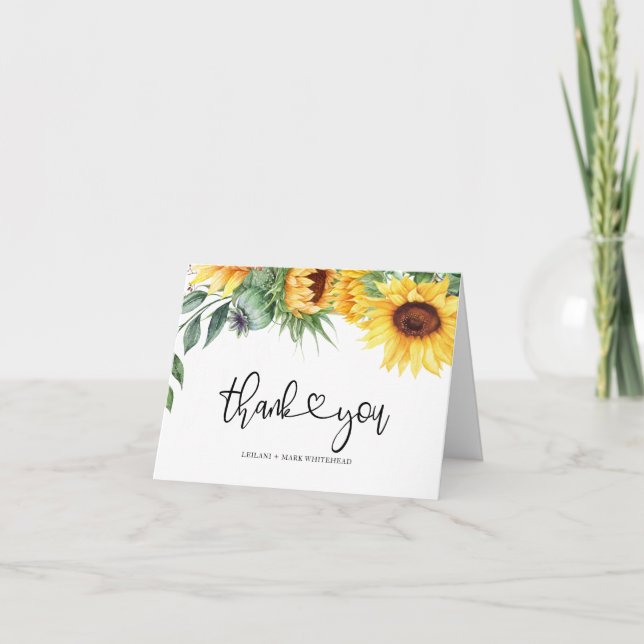 Sunflower Watercolor Modern Thank You Card (Front)