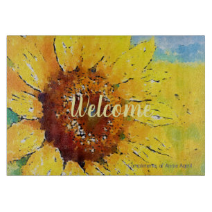 Sunflower watercolor painting cutting board