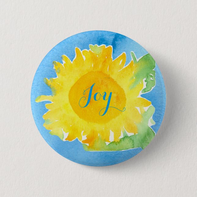 Sunflower Watercolor Painting Joyful Blue 6 Cm Round Badge (Front)