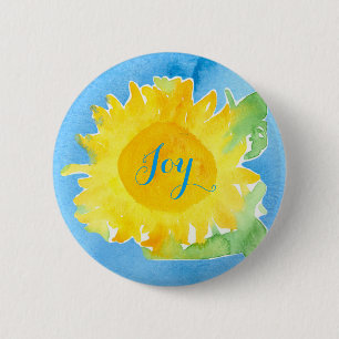 Sunflower Watercolor Painting Joyful Blue 6 Cm Round Badge