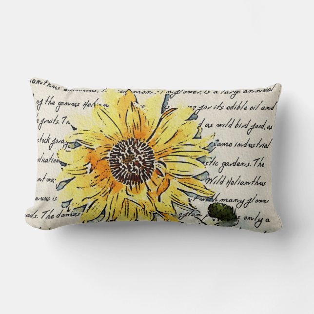 Sunflower watercolor painting  lumbar cushion (Front)
