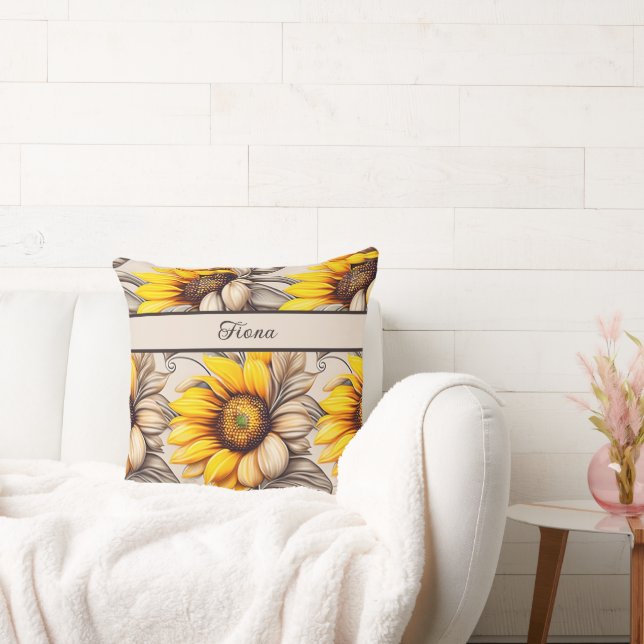 Sunflower watercolor pattern cushion (Couch)