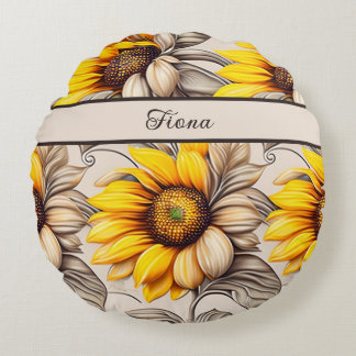 Sunflower watercolor pattern round cushion