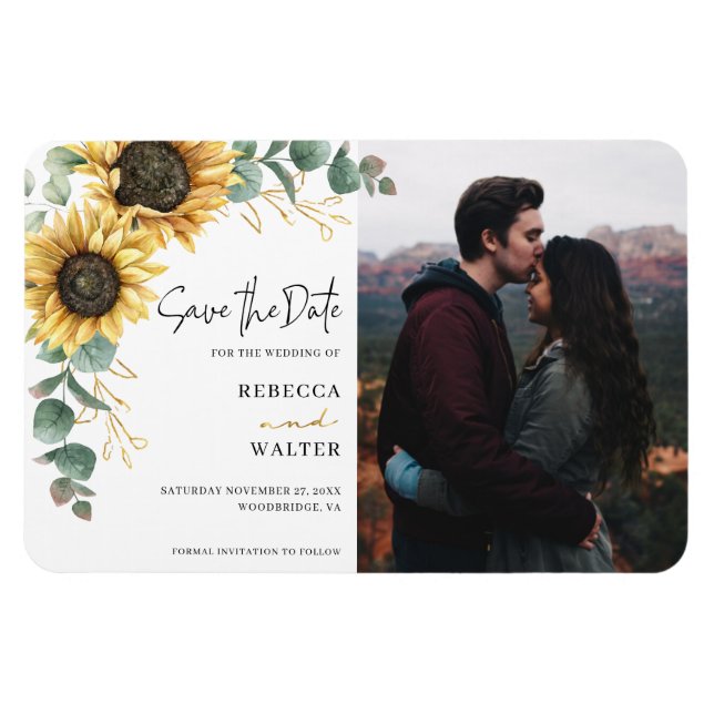 Sunflower Watercolor Photo Save the Date Magnet (Horizontal)