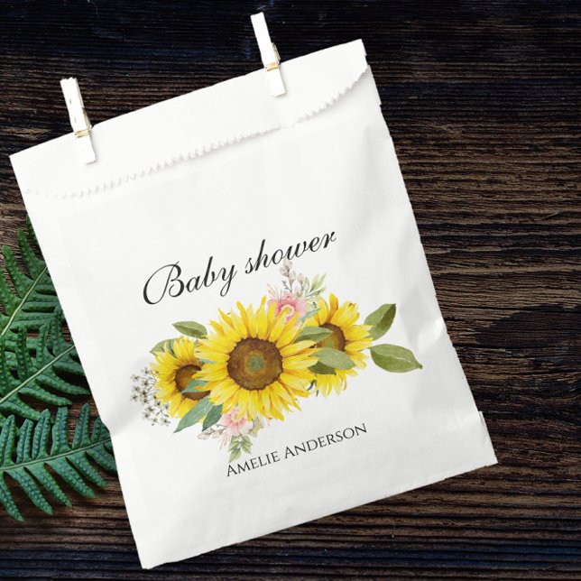 Sunflower Watercolor Pink Floral Baby Shower  Favour Bags (Creator Uploaded)