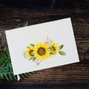 Sunflower Watercolor Pink Floral Baby Shower Guest Book