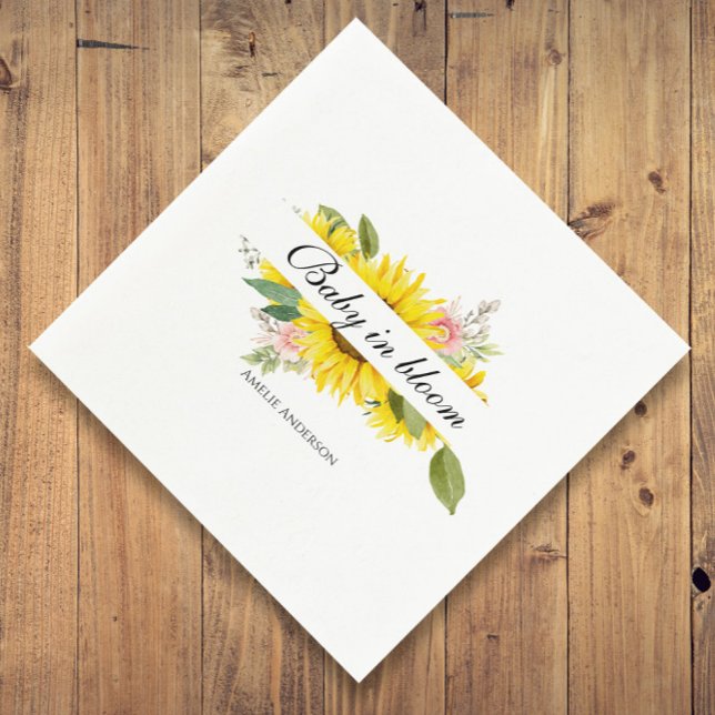 Sunflower Watercolor Pink Floral Baby Shower  Napk Napkin (Creator Uploaded)