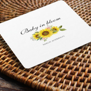Sunflower Watercolor Pink Floral Baby Shower Square Paper Coaster