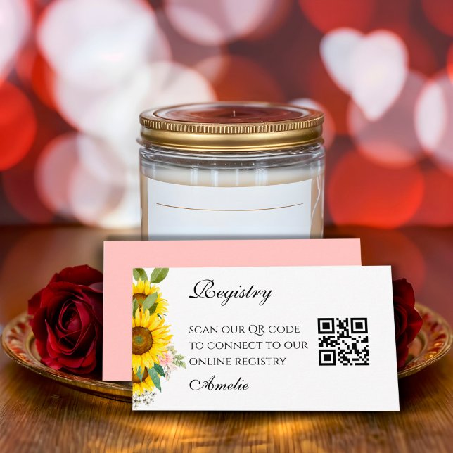 Sunflower Watercolor Pink Floral Enclosure Card (sunflower registry baby shower)